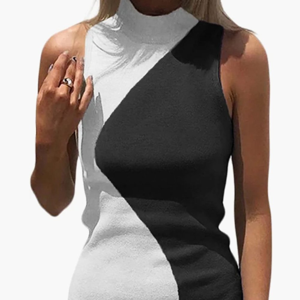 Black and White Bodycon Mini Tank Dress Sleeveless Racerback Short Dress Y2k